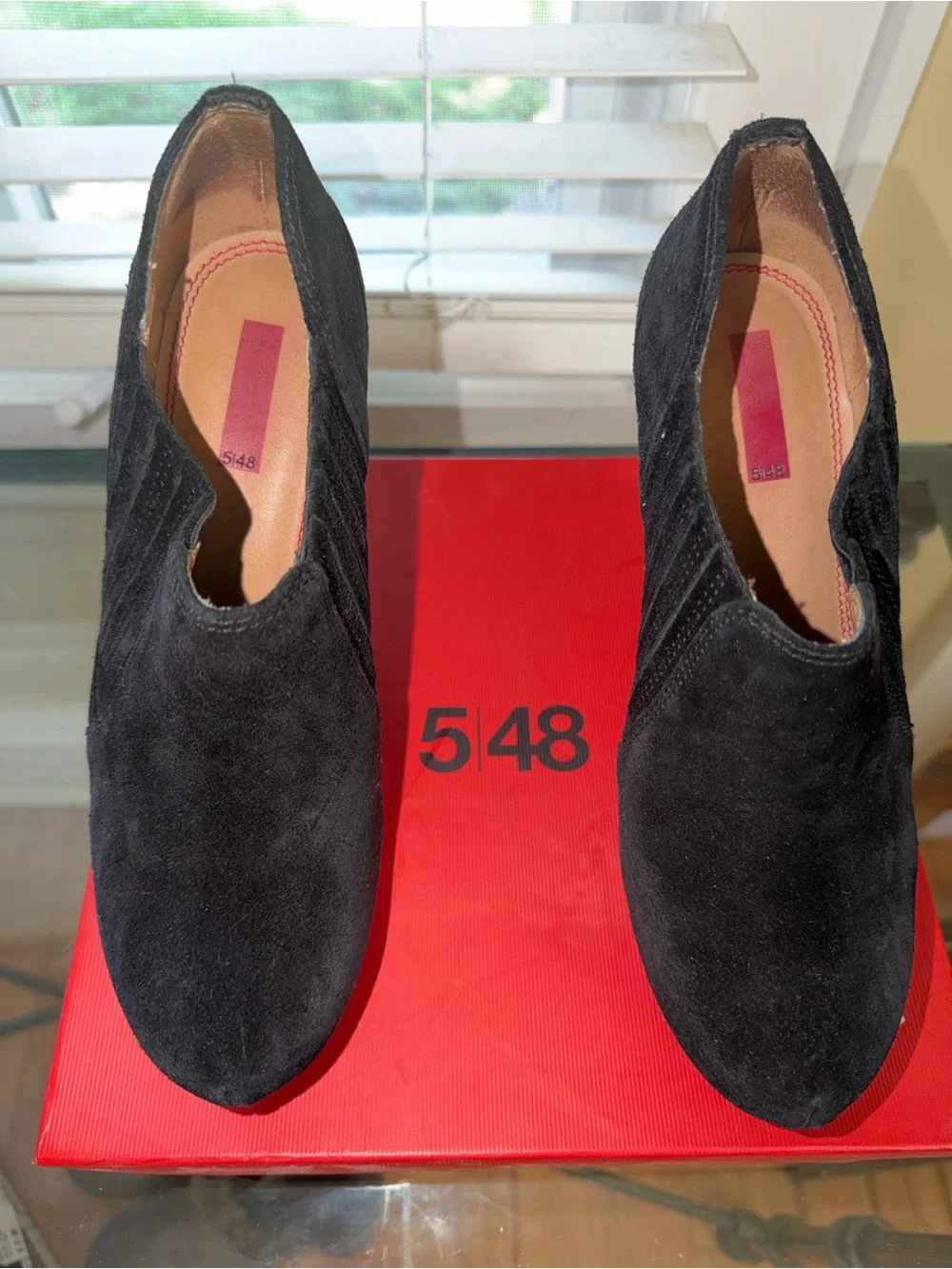 5|48 Black Suede Wedge Ankle Booties Size 8.5